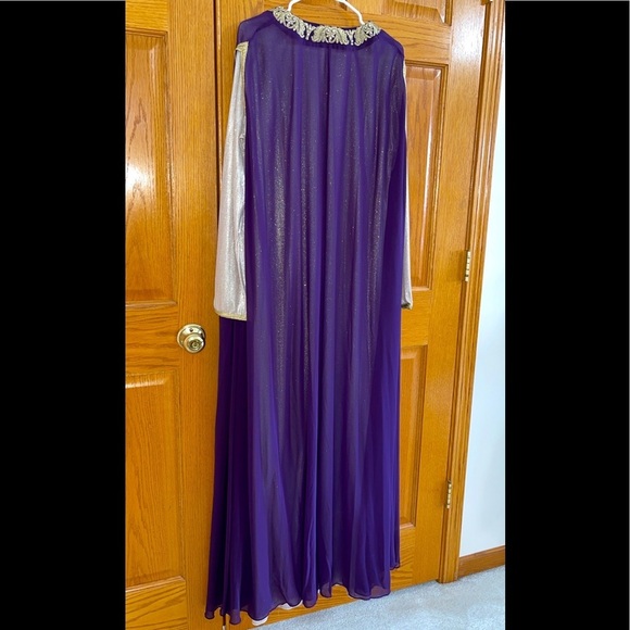 Formal Dress Sizes XL 2XL 3XL 4XL Purple Gold Long Sleeves 2pc Maxi SULTAN Abaya - Picture 10 of 13